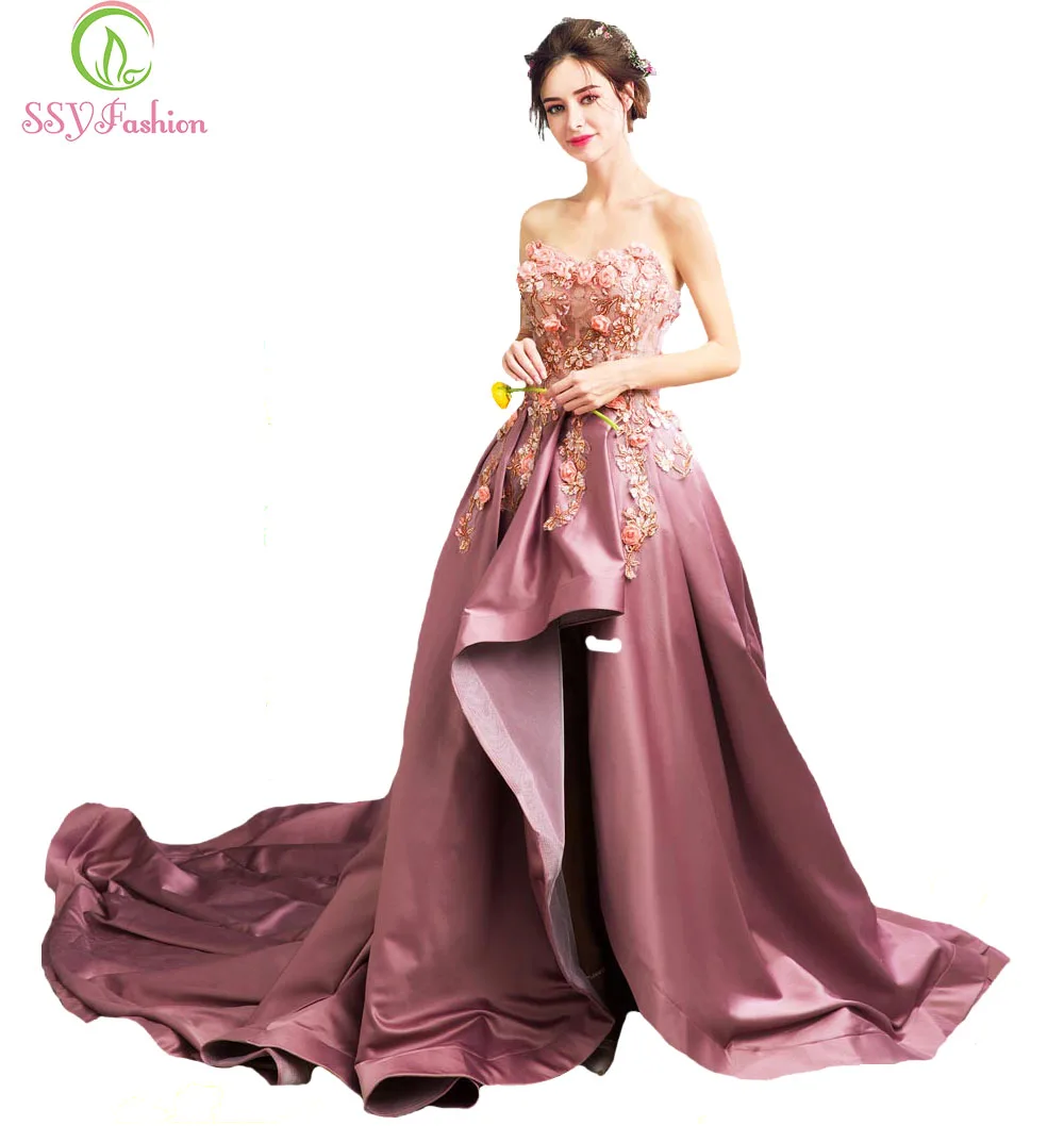 Женское атласное платье SSYFashion кружевное бальное с цветочным рисунком без