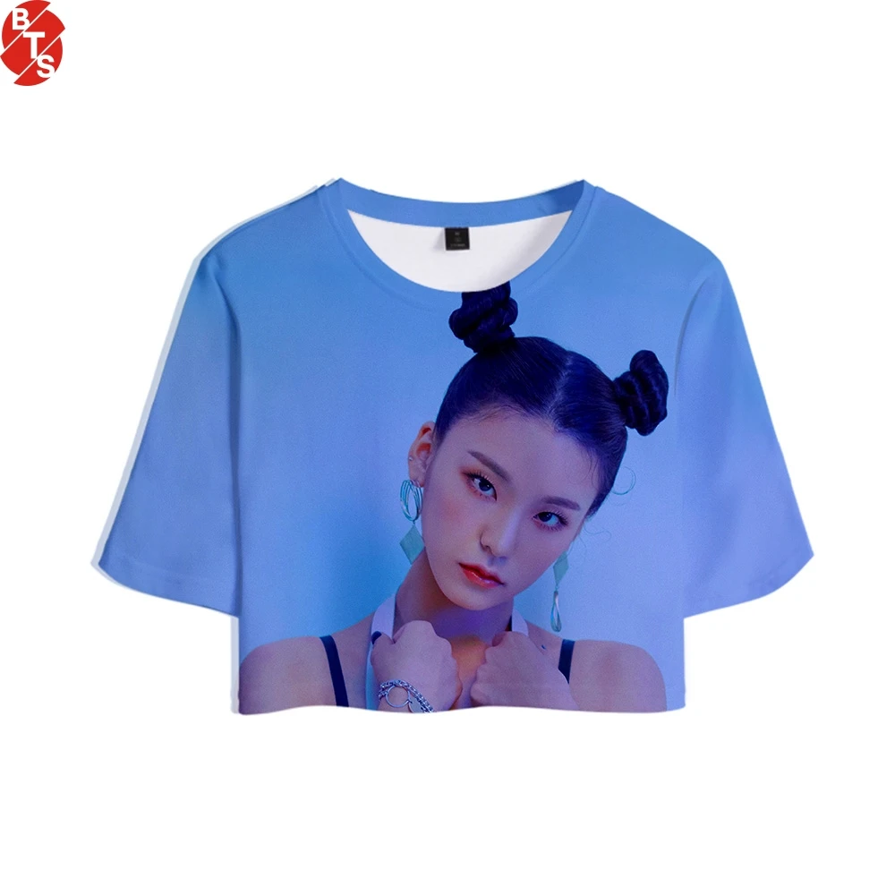 

Женские кроп-топы ITZY с 3D принтом в стиле K-POP, модные летние футболки с коротким рукавом, Лидер продаж 2019, Повседневная Уличная одежда, футболк...