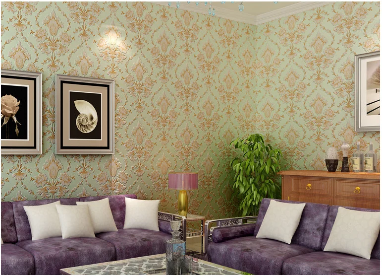Popular brown/beige/green Damask Wall Paper Vintage Classic French Modern Feature paper Roll Bedroom papel de parede | Обустройство