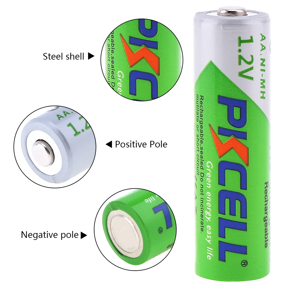PKCELL 2 шт. 850 мАч AAA аккумуляторные батареи + 2200 1 в NiMH AA перезаряжаемый аккумулятор
