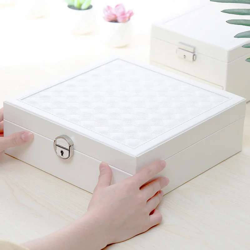 Large Capacity Leather Jewelry Box Exquisite Necklace Ring Bracelet Watch Holders With Mirror Fashion Birthday Wedding Gift Box