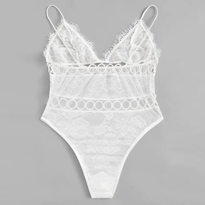 2019 открытая спина кружево лоскутное боди Женский Открытый прозрачный сетчатый