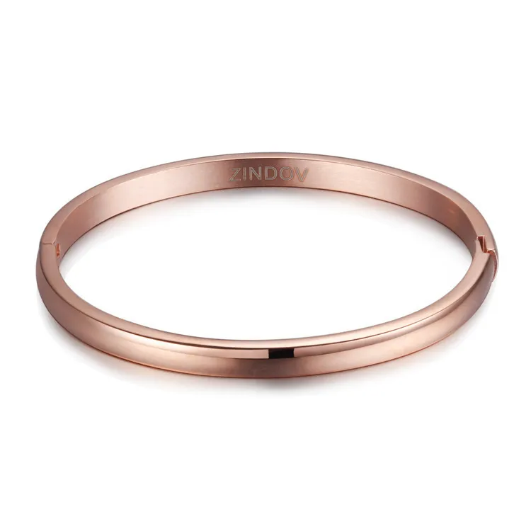 Rose gold ZINDOV, Новое поступление, розовое золото, нержавеющая сталь, женский браслет, золотой пустой, открывающийся, дамские ювелирные изделия, браслет, полированный, популярный, хит - Окраска металла: Rose gold