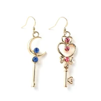 fashion retro sailor moon heart crystal key lock dangle earring exaggerated dissymmetry pendientes lady jewelry bijoux oorbellen