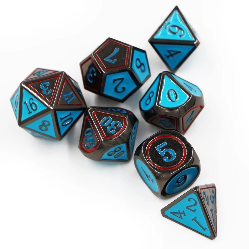 Подземелья и Драконы 7 шт./компл. Творческий RPG игра в кости D& D металла, кости DND эмаль двухцветный цвет: черный, синий цифровой игра в кости