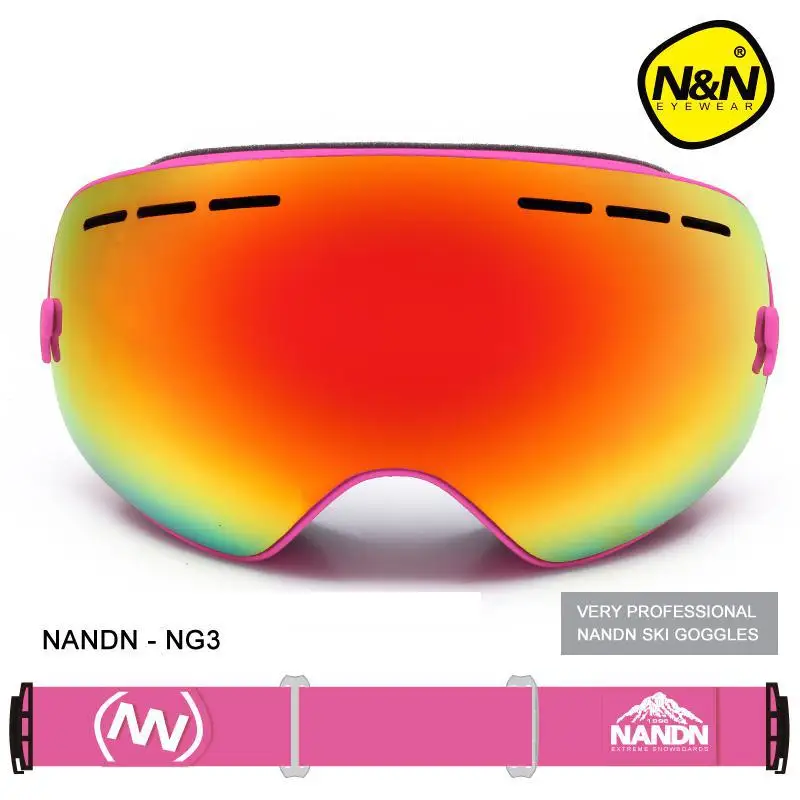 

NANDN Men Women Snowboard Sports Ski Goggles Double Lens Anti-fog Professional Ski Glasses NG3 Exchengeable Lens Big Spherical