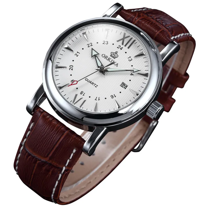 ORKINA Men Watch Fashion Casual Japan Miyota Movement Auto Date Quartz Wristwatches Leather Strap Reloj Hombre Deportivo
