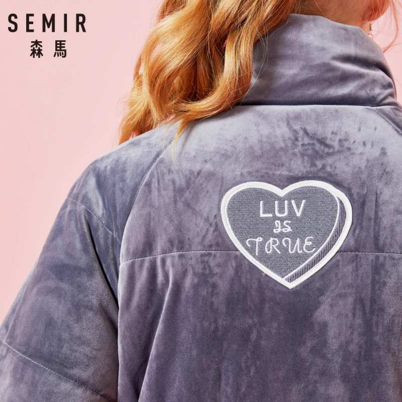 SEMIR женская короткая стеганая бархатная куртка с застежкой молнией стоячим