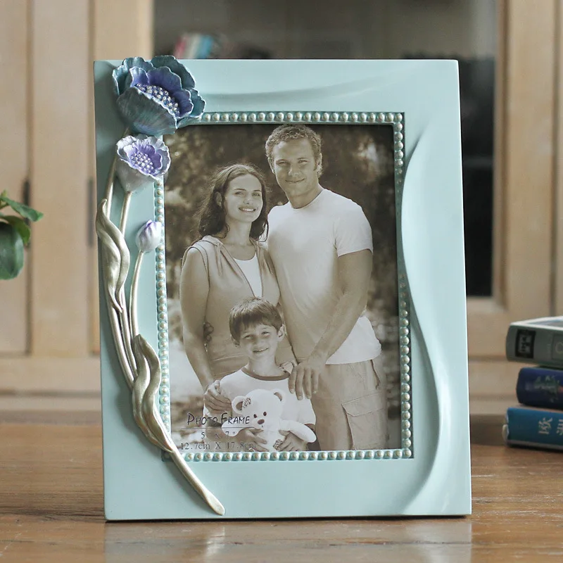 Stereo Flower Resin Photo Frame Europe Style Blue Picture Home Decoration Desktop Friends Birthday Gift New | Дом и сад