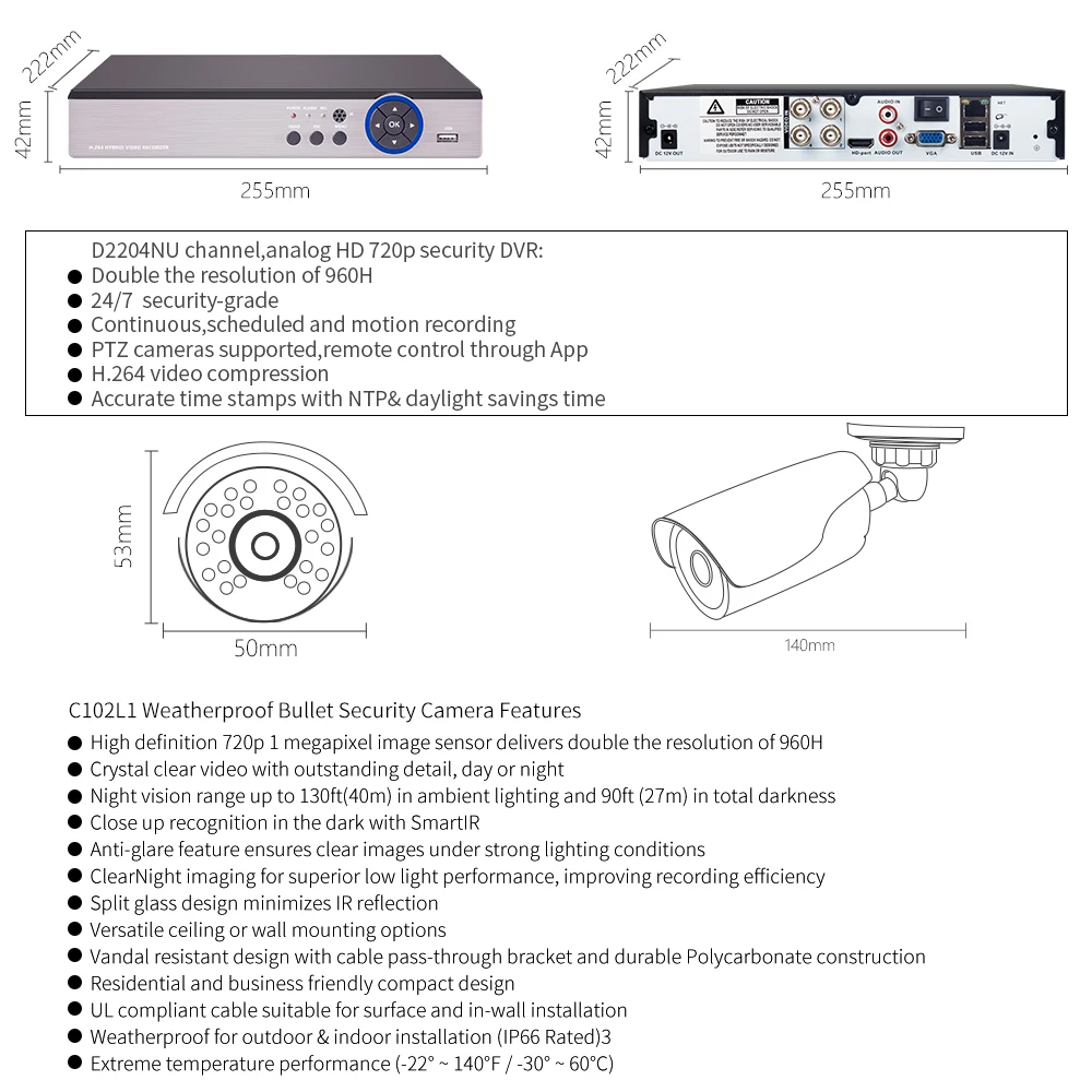 DEFEWAY 1080N P2P 4 канала Системы видеонаблюдения DVR комплект 2 шт. Открытый ИК Ночное видение 1,0 МП с аккумулятор для экстренной зарядки