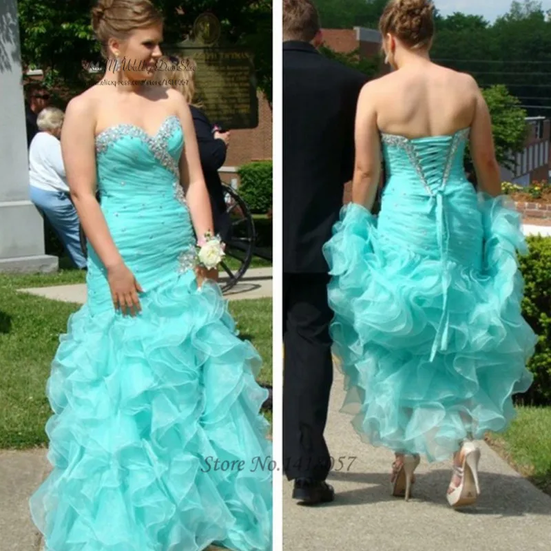 Vestidos de Formatura Graduacion Русалка Выпускные платья органза оборками длинное бирюзовое вечернее платье специальные праздничные платья