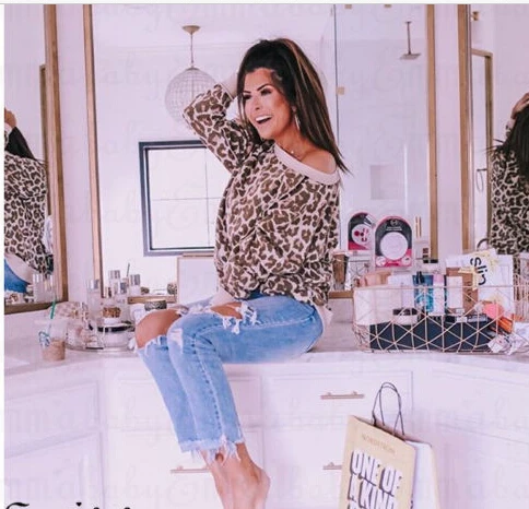 

Fashion Womens Ladies Long Sleeve Loose Leopard Blouse Casual Shirt Summer Tops Pullover Women Clothing