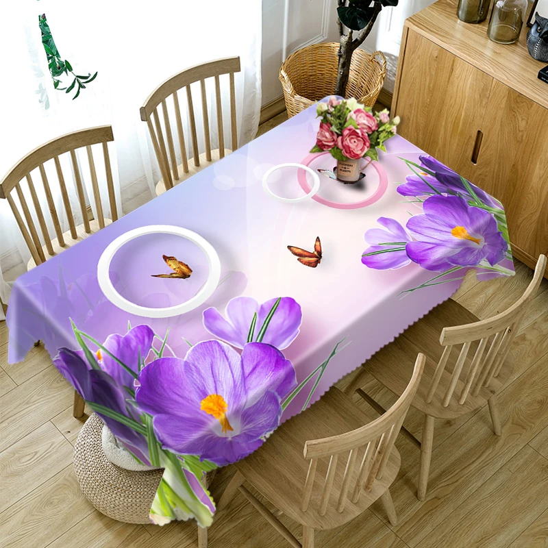Изготовленный На Заказ полиэфир 3D скатерть фиолетового цвета с украшением из
