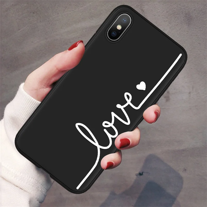 lovexin Черный чехол для телефона для iPhone 7 Plus 11 Pro XS Max XR Мягкая силиконовая задняя накладка из ТПУ чехол для iPhone X 7 8 6 6S Plus 5 5S SE матовый чехол - Цвет: lovexin