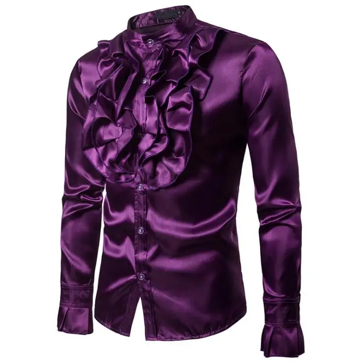 

Stand collar shirt men long sleeve shirt teenage korean fashion punk slim sexy shirt mens personality stage singer dance autumn