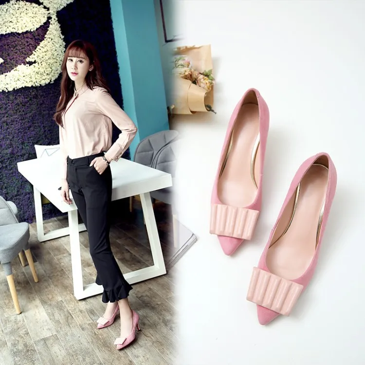 Женщины Насосы Продвижение Каблуки 2017 Новые Туфли Весной И Осенью Чистый Лук