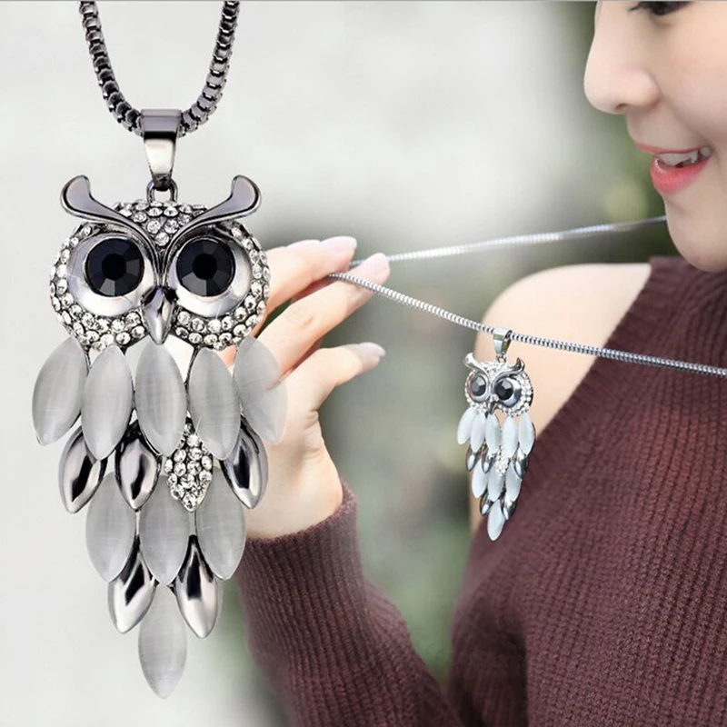Female Necklace Vintage Opal Cute Owl Long Sweater Chain European and American Fashion Jewelry | Украшения и аксессуары