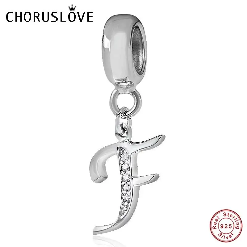 Pandora Letter F Choruslove A-Z Подвески с буквами 925 пробы серебро CZ 26 бусы с алфавитом fit Pandora Подвески браслет для женщин DIY Ювелирные изделия SS2657 - Окраска металла: Pandora Letter F