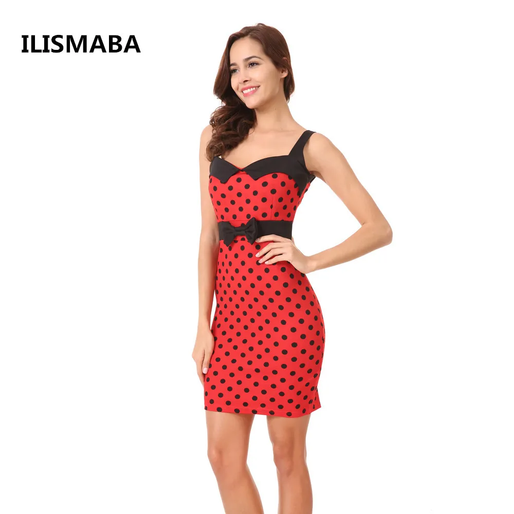 ILISMABA 2018 summer ladies fashion sexy dress knit printing dots retro cute red bow brand clothing | Женская одежда