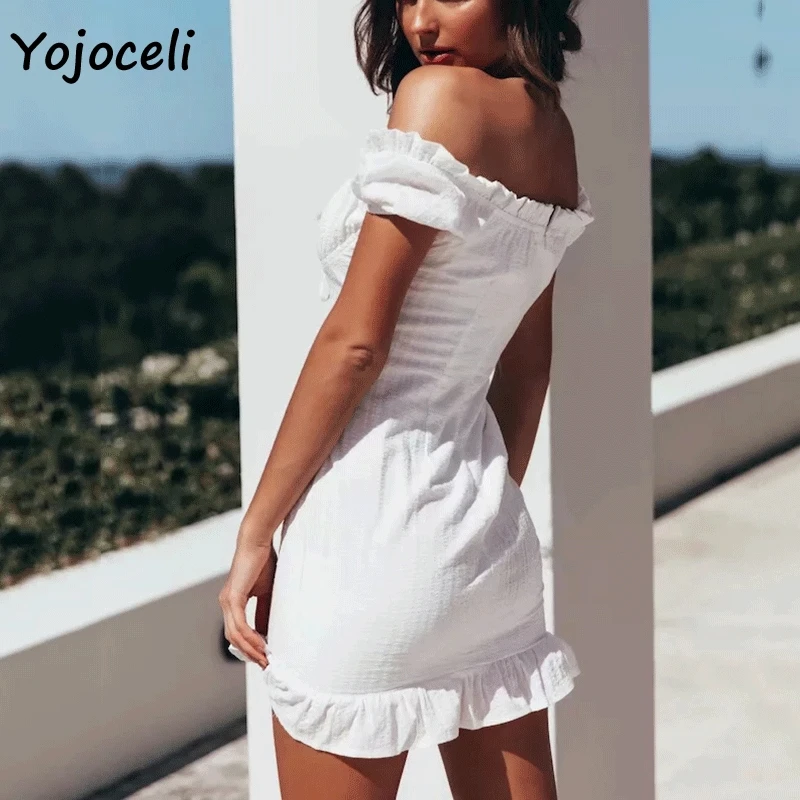 Yojoceli сексуальное облегающее мини платье со шнуровкой хлопковое белое 2019 Летнее