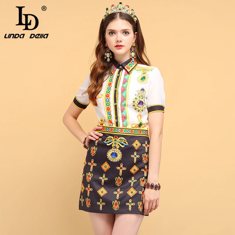 LD LINDA делла модные летние комплекты костюмы женские короткий рукав Кристалл