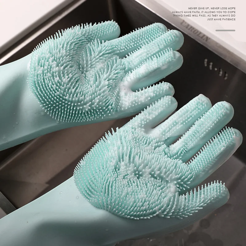 Magic Reusable Silicone Cleaning Gloves Dishwashing Scrubber Heat Resistant Scrubbing Sponge Bristles for Washing Dish Kitchen | Дом и сад