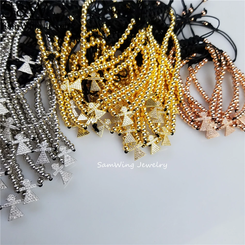 10pcs Wholesale tiny girl charm bracelet 4mm Round Beads &amp Micro Pave white CZ | Украшения и аксессуары