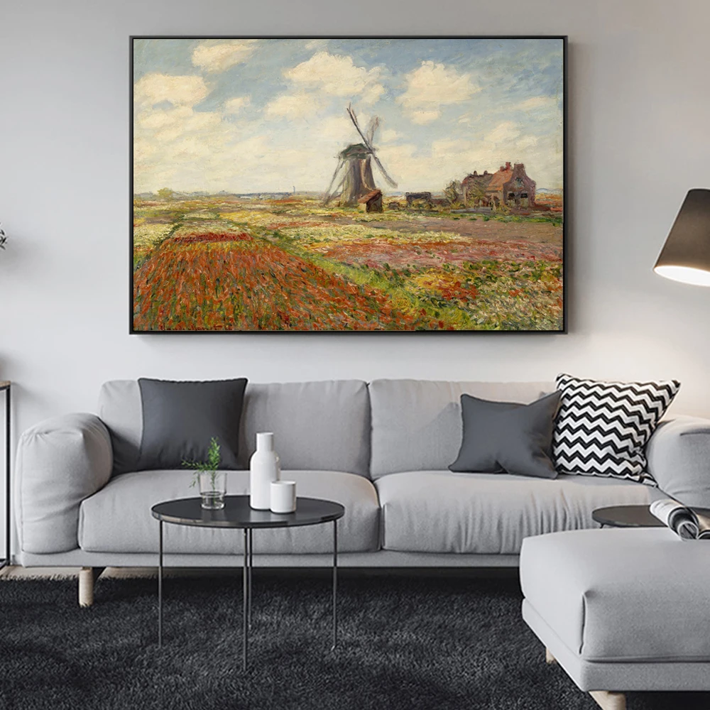 Картины Monet ветряная мельница и тюльпаны репродукции на стену Импрессионистский
