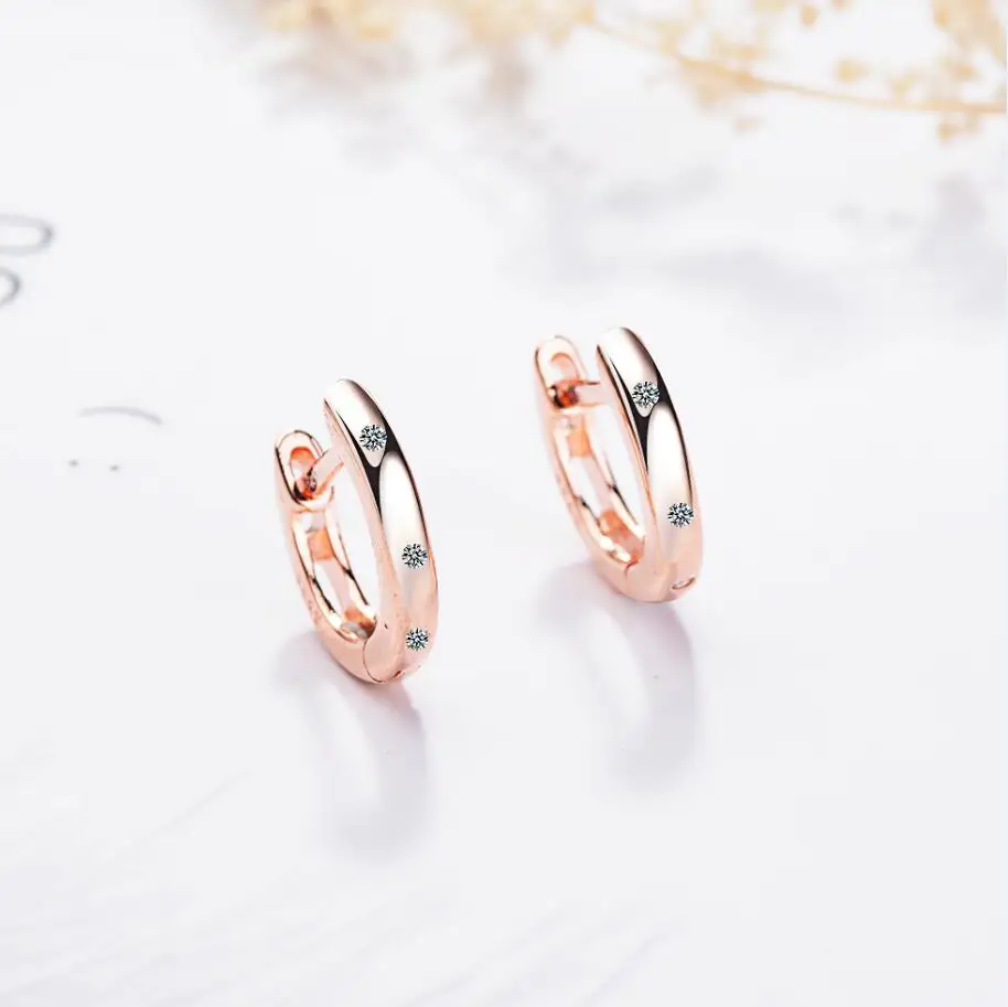 Rose 925 пробы, серебряная, простая, u-образная форма, AAA+ кубический цирконий, маленькая серьга-кольцо для женщин, высокое качество, 925 серебро, ювелирное изделие, розовое золото - Окраска металла: Rose