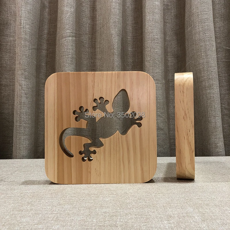 Креативный светодиодный ночник с резьбой по дереву gecko дизайн теплый свет USB мощность ночник в качестве уникального подарка или украшения освещения комнаты
