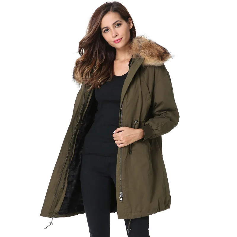 Зимняя куртка для женщин 2018 бренд большой натуральный мех енота воротник пальто
