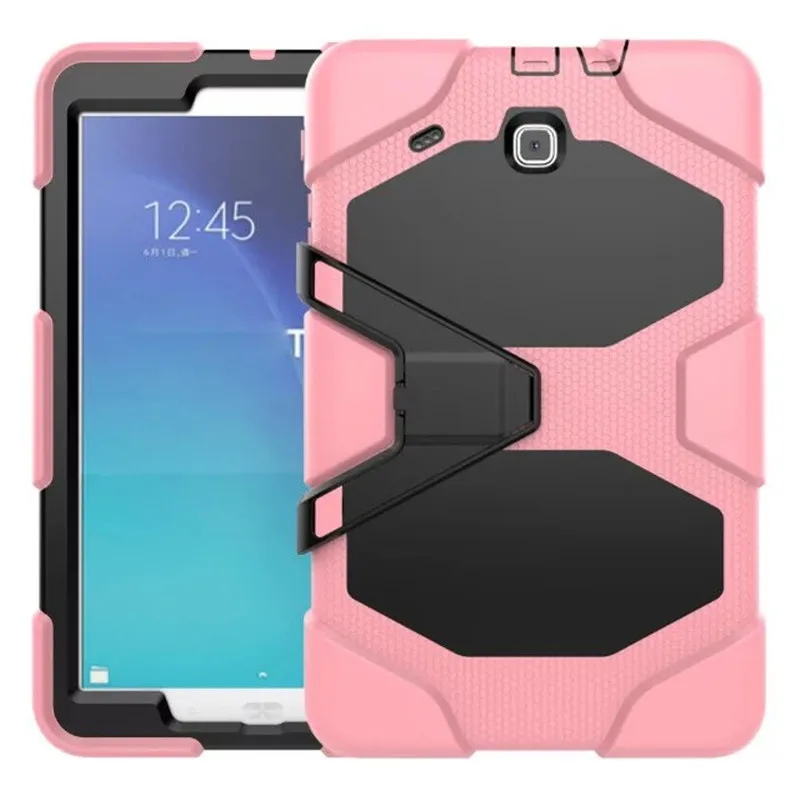 Pink Для samsung Galaxy Tab E 9,6 ''T560 T561 планшет противоударный жесткий чехол военный сверхпрочный силиконовый защитный чехол с подставкой - Цвет: Pink