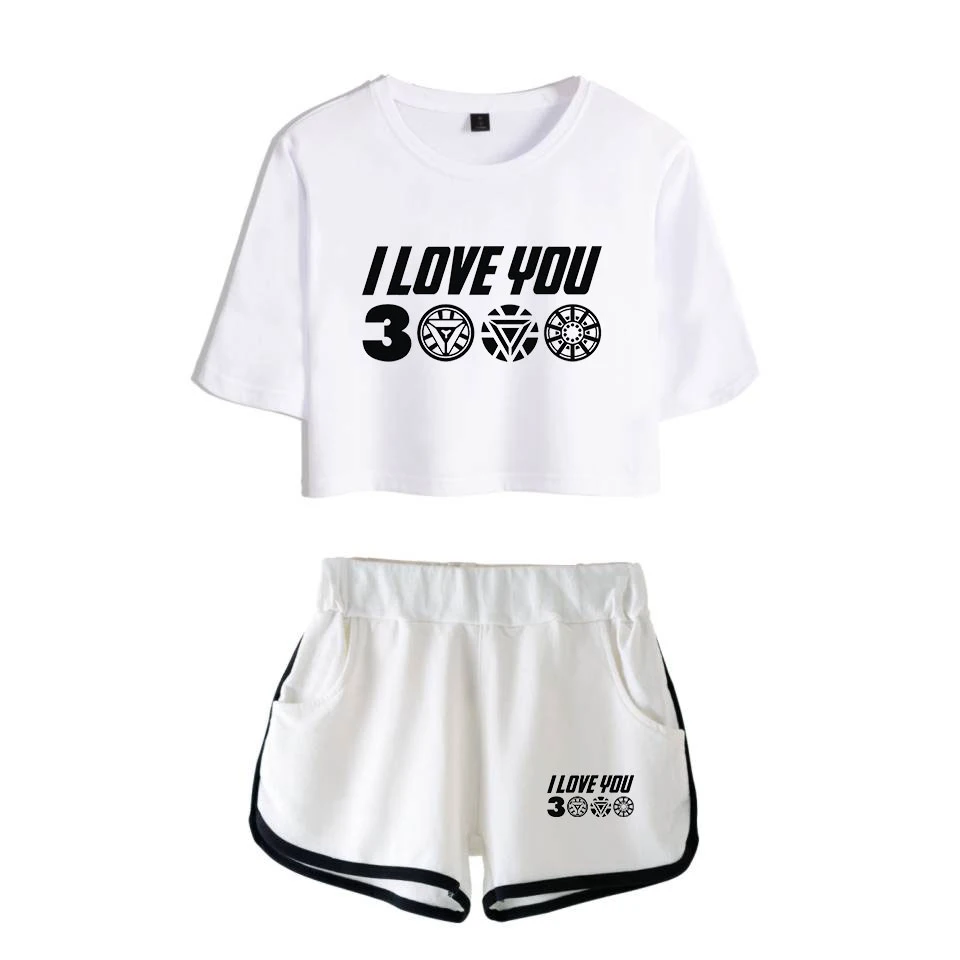 Футболка с принтом I love you 3000 короткие штаны Модный повседневный комплект из 2