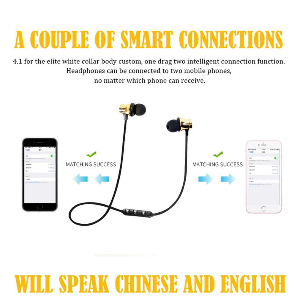 Wireless Bluetooth Earphones Metal Magnetic Stereo sports Bass Cordless Headset Earbuds With Microphone Earphones for all phone