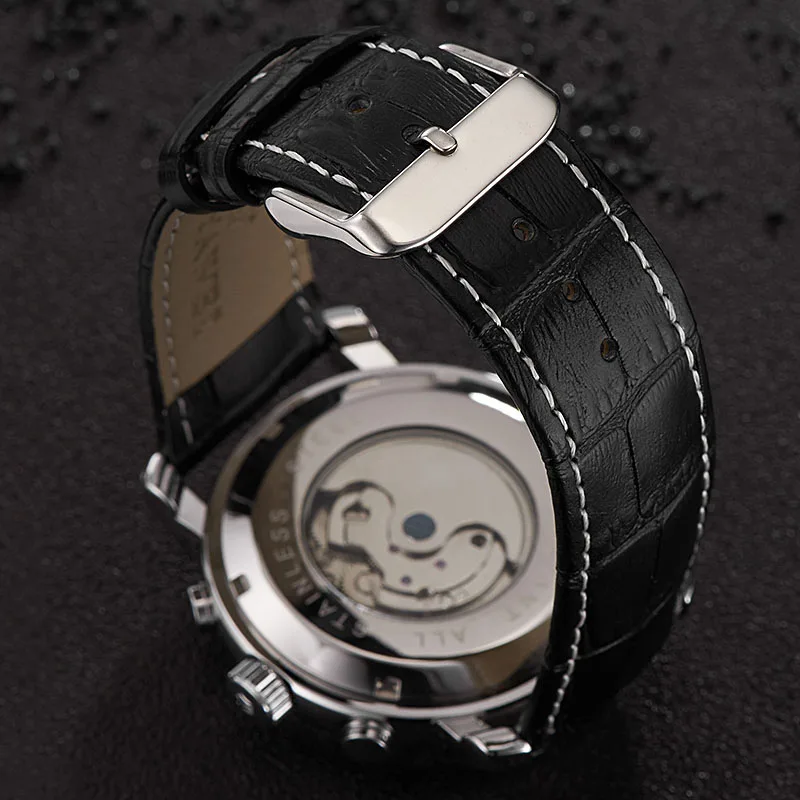 OUYAWEI Скелет механические часы Роскошные мужские черные Tourbillon бизнес бренд Кожа