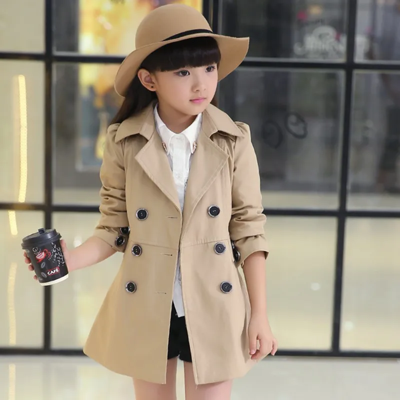 Girls Trench Coat High Quality Khaki Pink and Red Baby Jacket Kurtki Dla Dzieci |