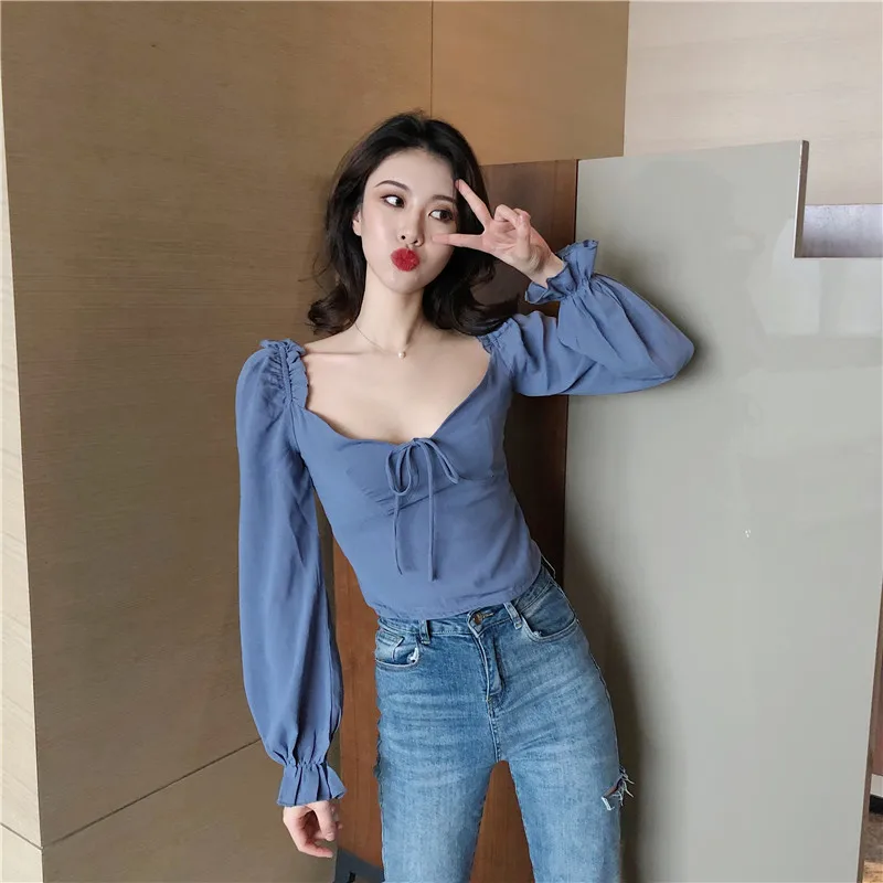 

blusas mujer de moda 2021 brand spring summer Women Blouses ladies crop top bow Shirts square collar slim vetement femme pink