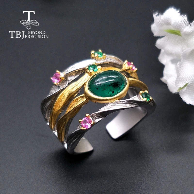 TBJ, много элементов дизайн натуральный Замбия овал драгоценного камня 6*8 мм Изумрудное кольцо 925 серебро ювелирные украшения для жены подарок