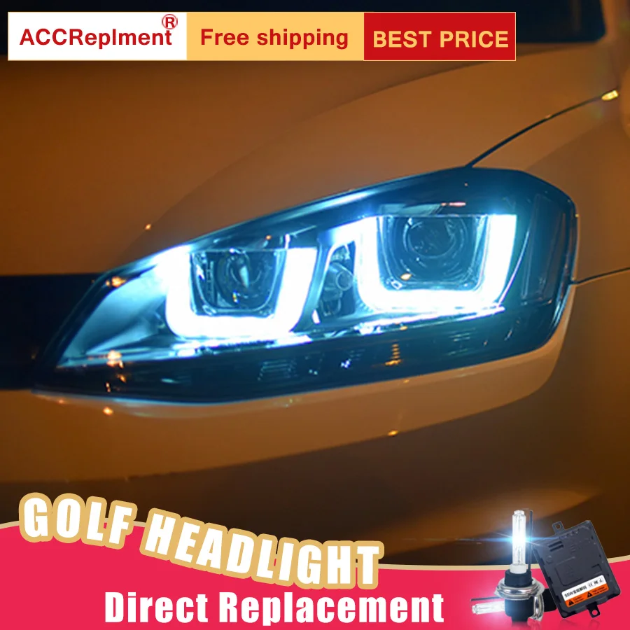 Светодиодный комплект фар для VW Golf 7 2013-2015 2 шт. фары автомобиля ангельские глазки