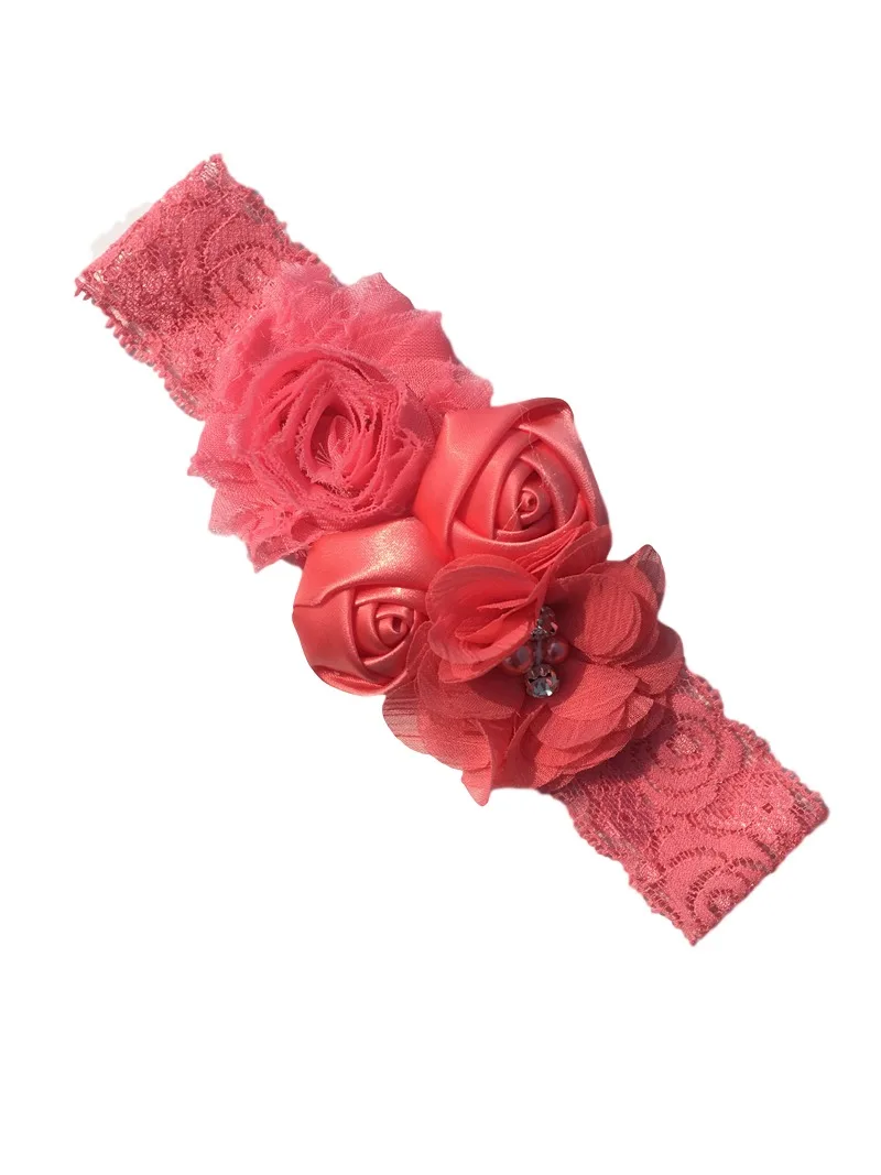 17 watermelon red Детская повязка на голову, розовая лента для волос, шифоновое с цветочным кружевом эластичный со стразами повязки на голову для новорожденных, Детские аксессуары для волос для девочек, 18 цветов - Цвет: 17 watermelon red