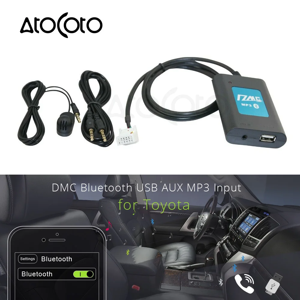 USB накопитель AtoCoto DMC Bluetooth A2DP адаптер с интерфейсом AUX для микрофона Toyota 12