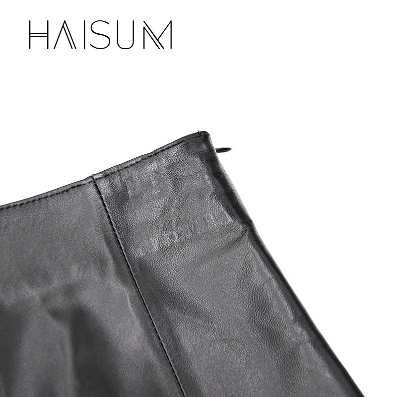 Женская юбка из натуральной кожи Haisum однотонная Плиссированная Юбка До Колена