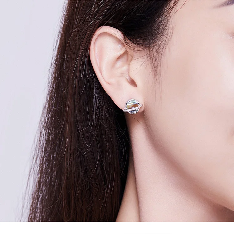 bamoer Design Planet Stud Earrings and Bracelets for Women 925 Sterling Silver Jewelry Sets Natural Shell Fashion Bijoux ZHS119