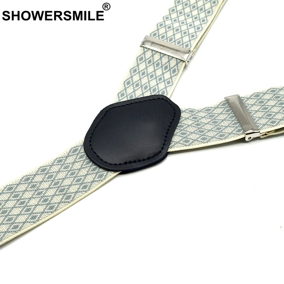 SHOWERSMILE брюки на подтяжках для мужчин и женщин широкий 3,5 см Argyle 3 зажимы подвески ремни бежевый жаккард регулируемые мужские подтяжки