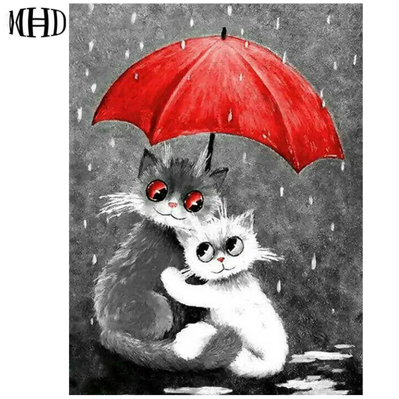 

Новый мультяшный Кот 3D Стразы полная квадратная/круглая 5d алмазная живопись «сделай сам» с двумя кошками зонтик Рукоделие украшение для до...