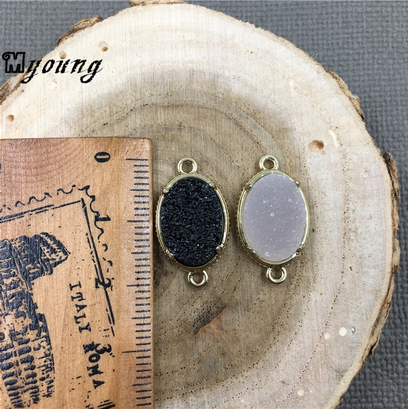 Овальные Агаты друза кварцевый соединитель 20 мм многоцветные титановые Подвески