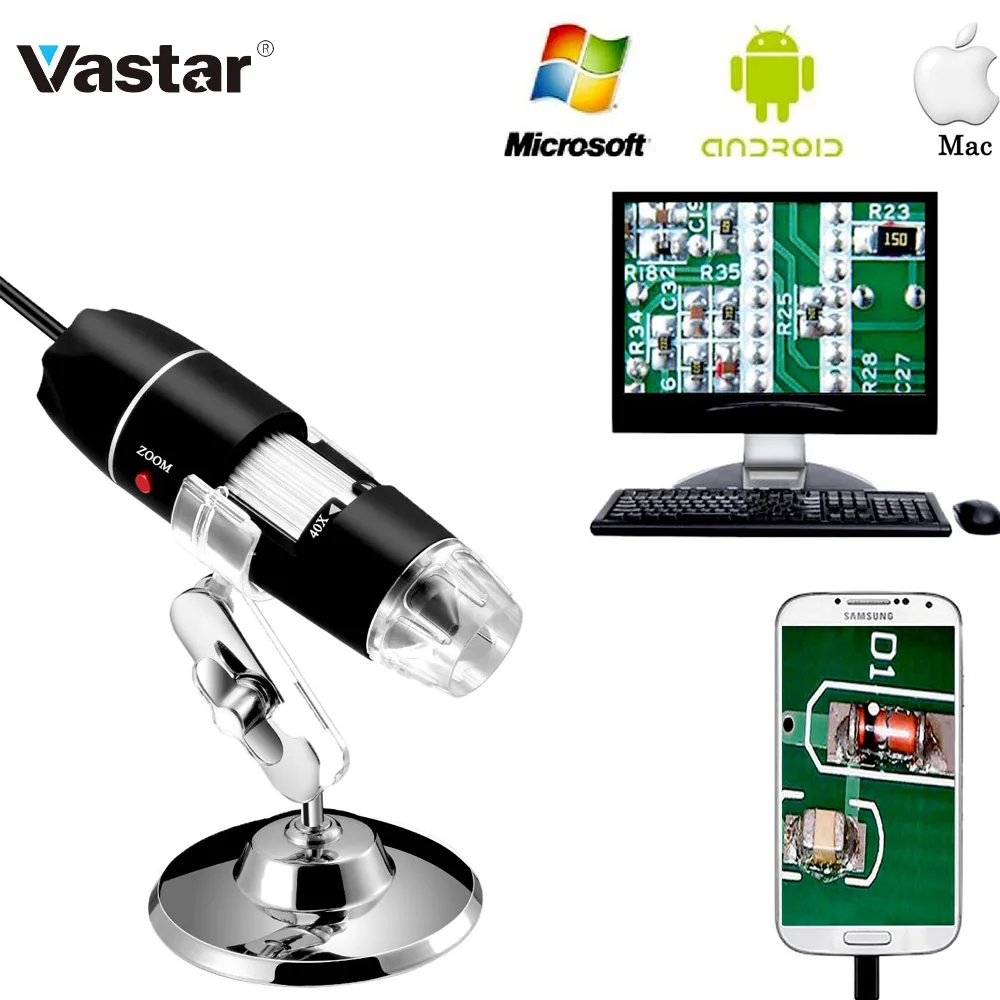 Vastar цифровой микроскоп светодиодный USB эндоскоп 1000X 1600X 500X 8|Микроскопы| |