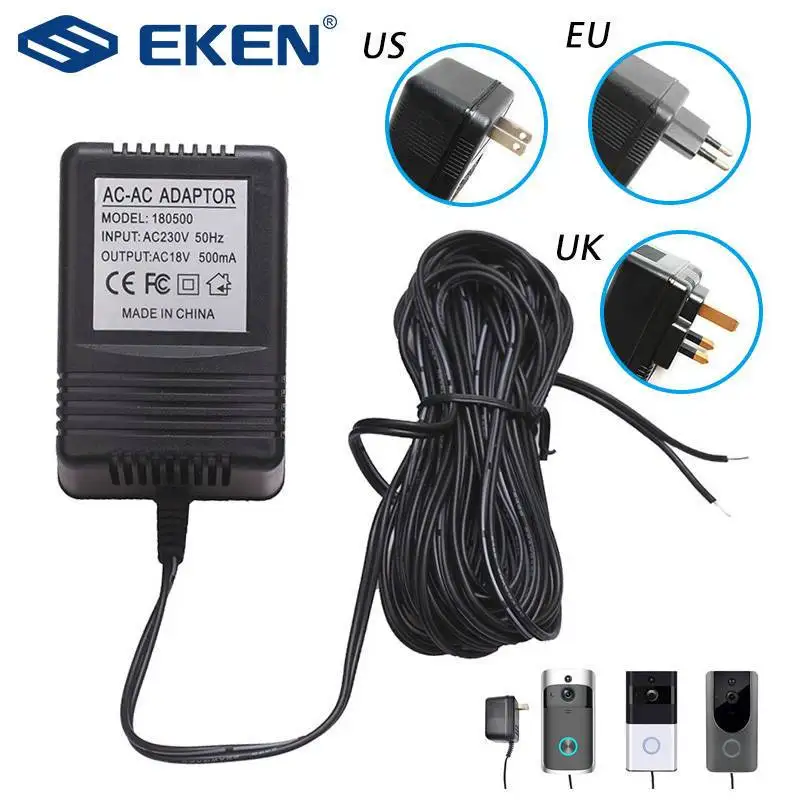 AC 18V Charger Eken V5 смарт WiFi видео дверной звонок камера визуальный домофон с колокольчиком ночного видения IP дверной звонок беспроводная домашняя камера безопасности - Цвет: AC 18V Charger