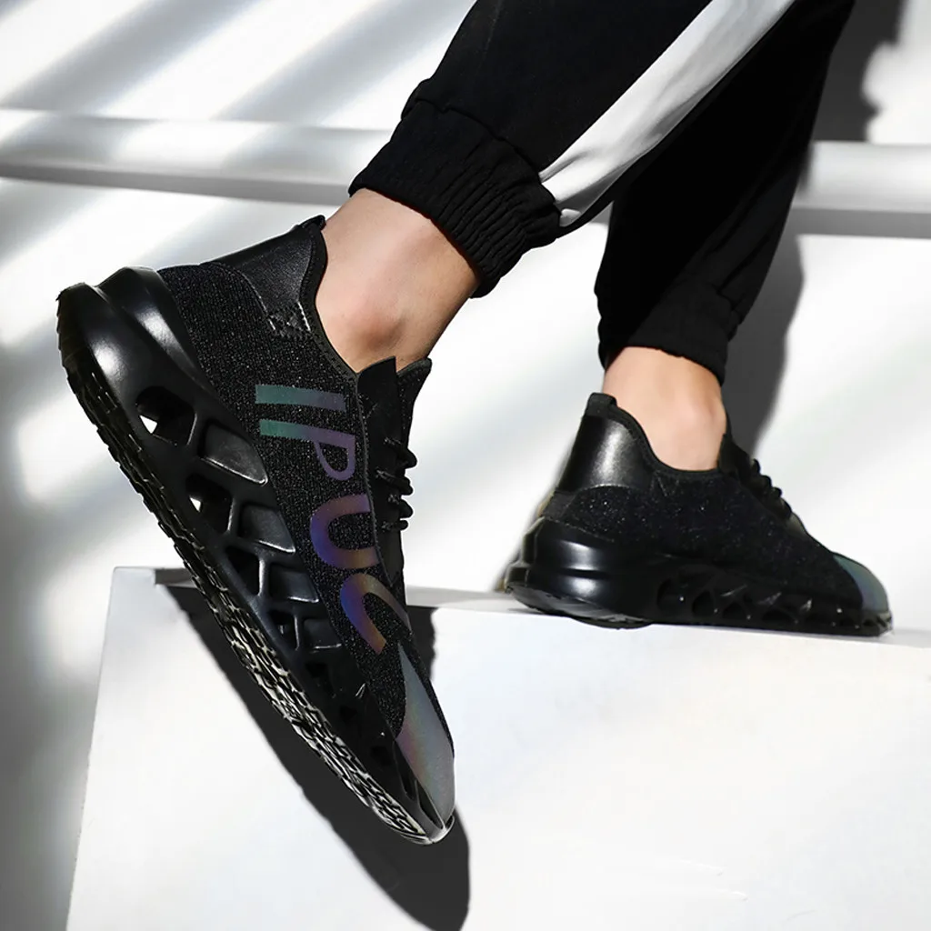 2019 осенние черные кроссовки для бега мужские лазерные повседневные туфли