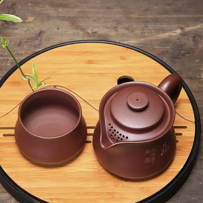 PINNY Yixing Purple Clay Portable Tea Set Vintage Sand Teapots Ceramic Kung Fu 1 Pot Cups Natural Ore Hand Made | Дом и сад